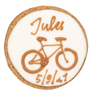 biscuit glacé blanc avec un vélo et le prénom Jules