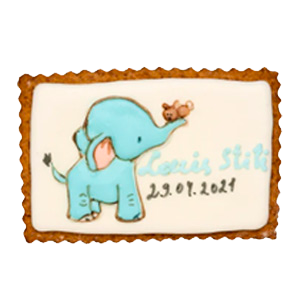 Biscuit personnalisé pour un baptême - éléphant et date