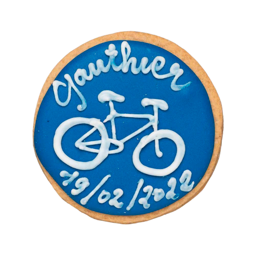 Biscuit glaçé personnalisé pour un baptême - Vélo