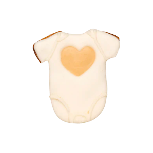Biscuit personnalisé pour une babyshower - Body avec un coeur