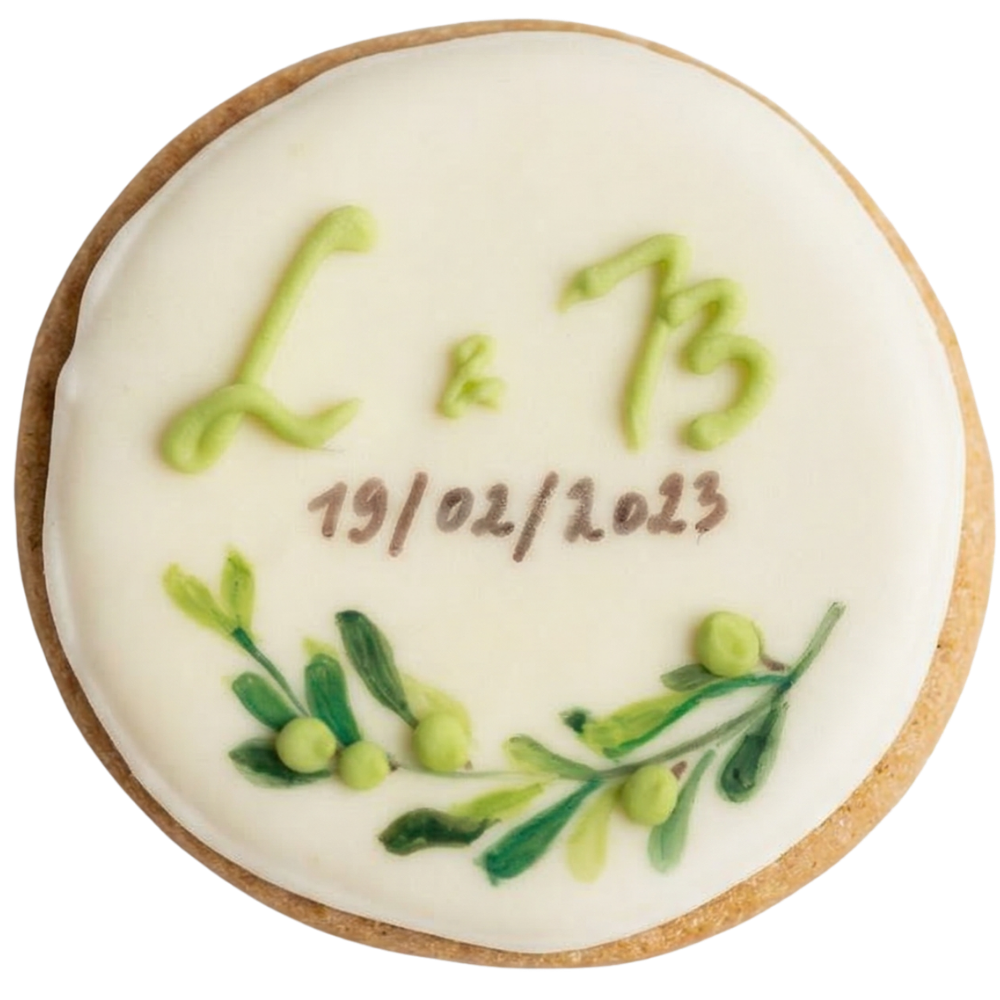 Biscuits personnalisés pour un mariage avec initial et date